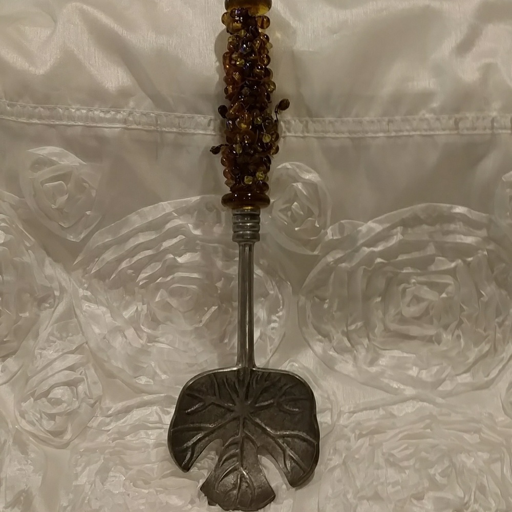 Vintage Metal Beaded Handled Serving Spoon